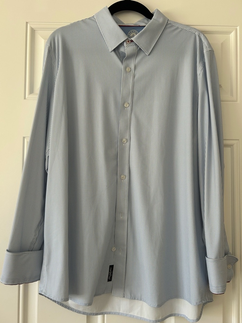 Men's Slim Fit Light Blue Micro-Check Dress Shirt